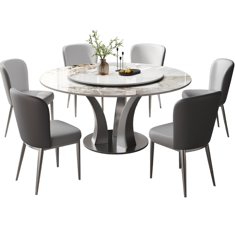 意式轻奢岩板餐桌椅子组合吃饭桌现代简约家用小户型圆形带电磁炉,淘宝优惠券,粉丝福利购,淘宝优惠卷