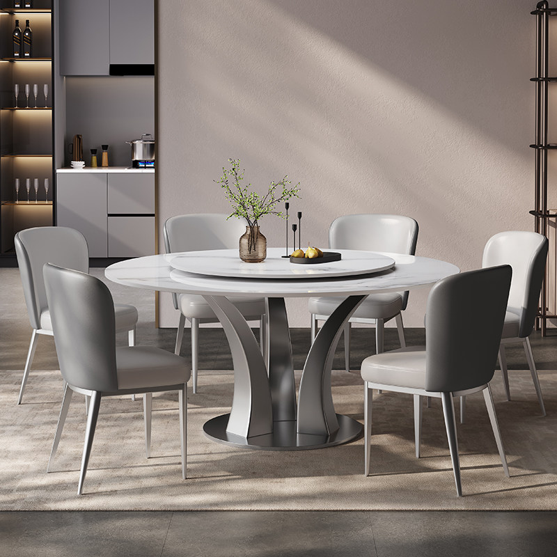 意式轻奢岩板餐桌椅子组合吃饭桌现代简约家用小户型圆形带电磁炉,淘宝优惠券,粉丝福利购,淘宝优惠卷