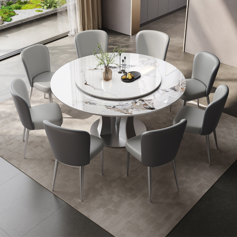 意式轻奢岩板餐桌椅子组合吃饭桌现代简约家用小户型圆形带电磁炉,淘宝优惠券,粉丝福利购,淘宝优惠卷