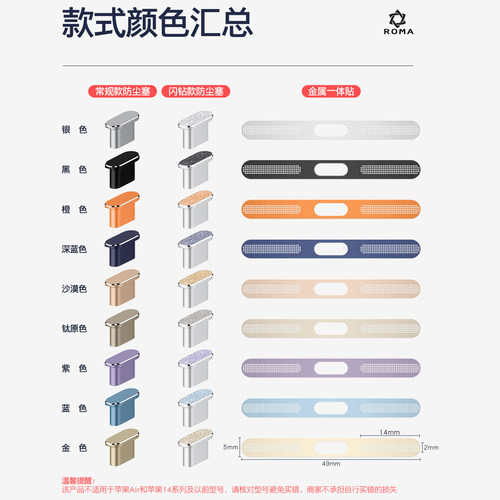 【推荐】苹果17Pro喇叭充电口一体防刮金属贴膜电源塞iPhone16ProMax防尘塞手机扬声器防尘网15防尘贴保护贴 - 图1