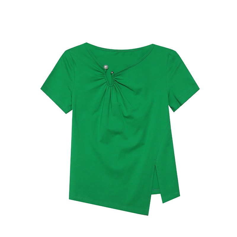欧货个性不规则T恤女短袖性感开叉上衣设计感女小众网红修身半袖 - 图3