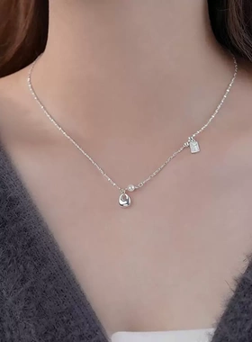 S999足银国风胖坨福牌项链女个性轻奢小众高级时尚锁骨链