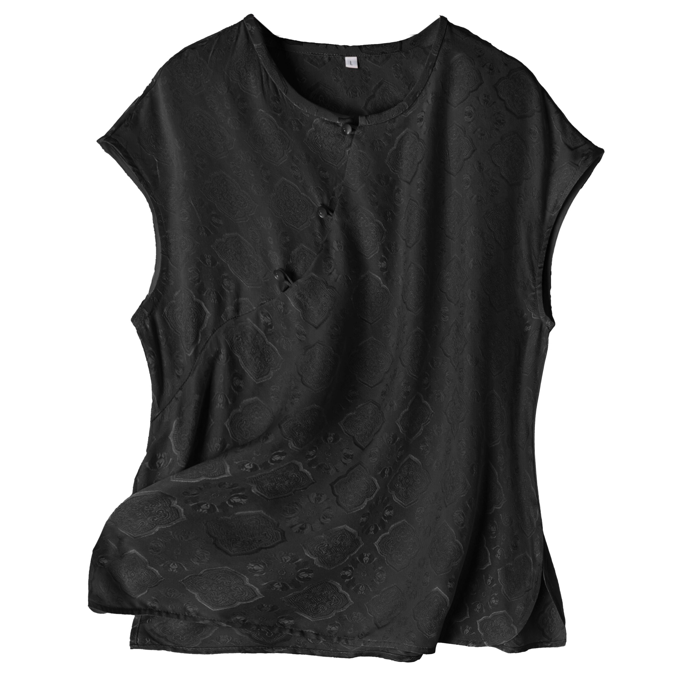 闭眼入！四合如意花罗新中式圆领斜襟上衣真丝宽肩T恤桑蚕丝衬衫