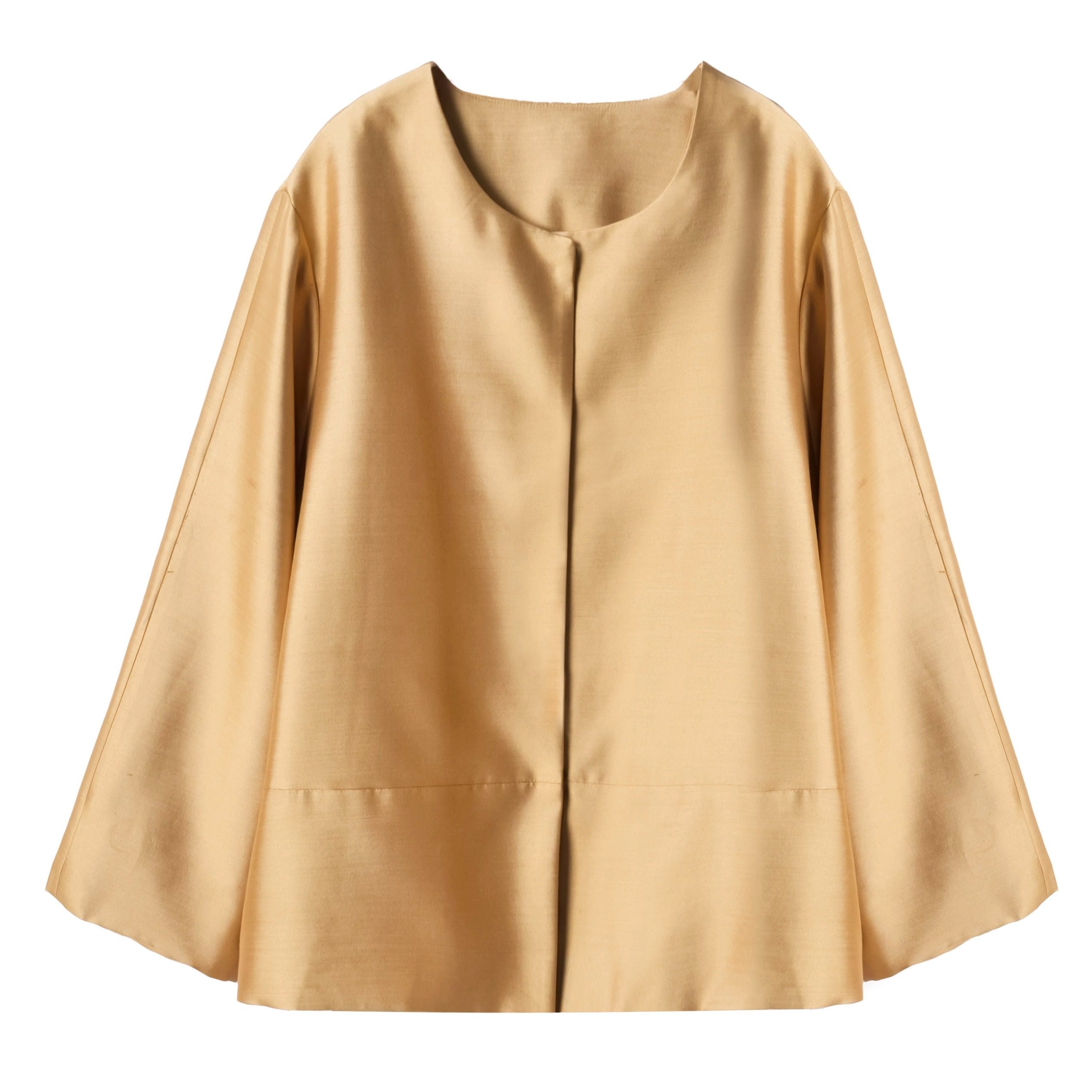 法式真丝羊毛圆领极简风上衣香槟色精致高级通勤气质矜贵短外套秋,淘宝优惠券,粉丝福利购,淘宝优惠卷