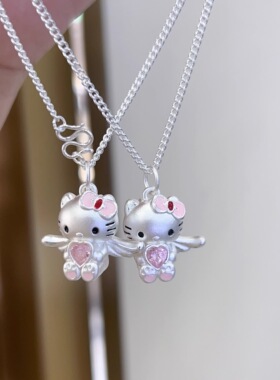 足银999纯银hellokitty猫吊坠凯蒂猫甜美项链吊坠编绳送女友礼物