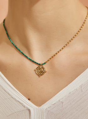 盘若言 【言】日晷 20K镀金太阳彩色串珠项链 复古钱币风新年礼物