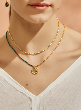 盘若言【言】长缕 20K镀金同心结彩色串珠项链 复古钱币新年礼物