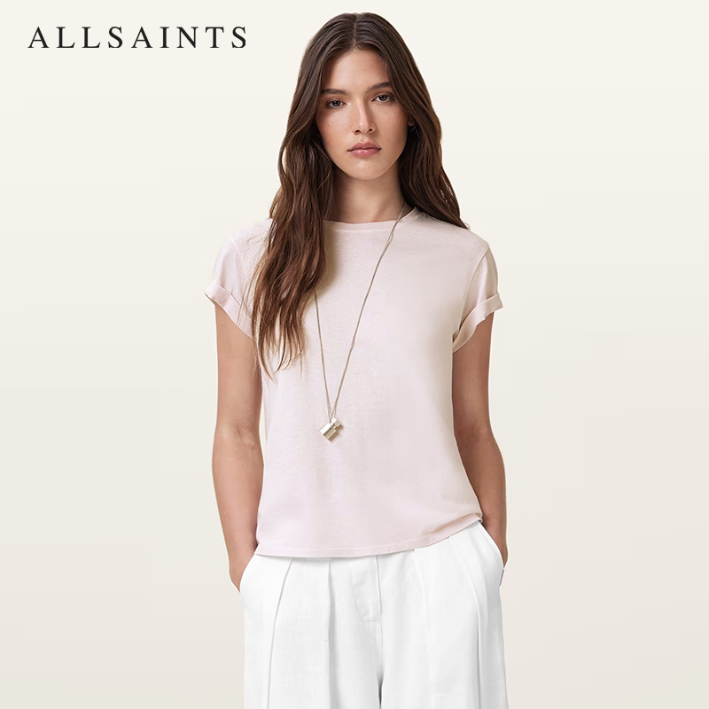 ALLSAINTS女士柔软短袖T恤舒适修身上衣2025年秋季女装W191JB - 图0