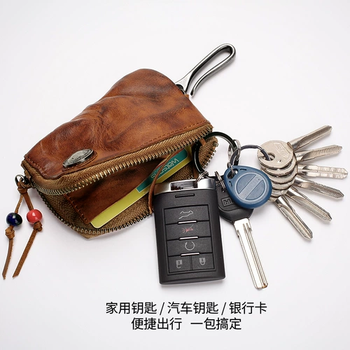 Универсальная ключница, вместительная и большая система хранения, чехол для проездного, ретро картхолдер, кожаная сумка, из натуральной кожи, воловья кожа