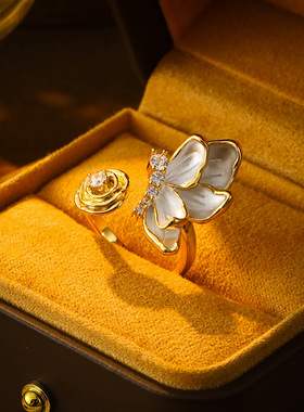 新款滴油蝴蝶开口戒指女轻奢高级感小众设计指环时尚百搭气质首饰