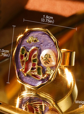 新款时尚轻奢复古珐琅滴油珍珠戒指女小众高级感百搭指环精致首饰