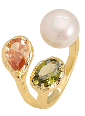 新款法式复古时尚珍珠锆石开口戒指女轻奢小众设计高级感指环首饰