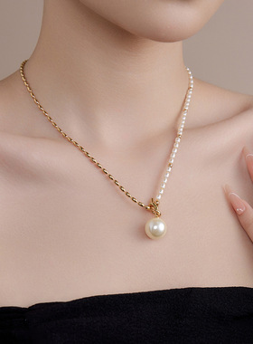 新款爱心贝珠吊坠项链女时尚百搭轻奢小众设计感锁骨链高级感首饰