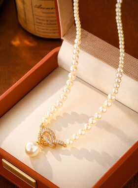 轻奢高级感微镶锆石打结珍珠项链小众设计优雅名媛风百搭锁骨链女