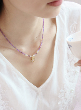 新款时尚轻奢紫水晶珍珠项链女小众设计高级感百搭锁骨链精致首饰