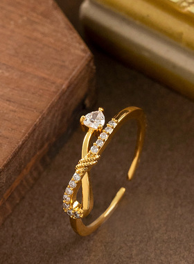 新款法式轻奢简约锆石开口戒指女小众设计高级感百搭指环精致首饰