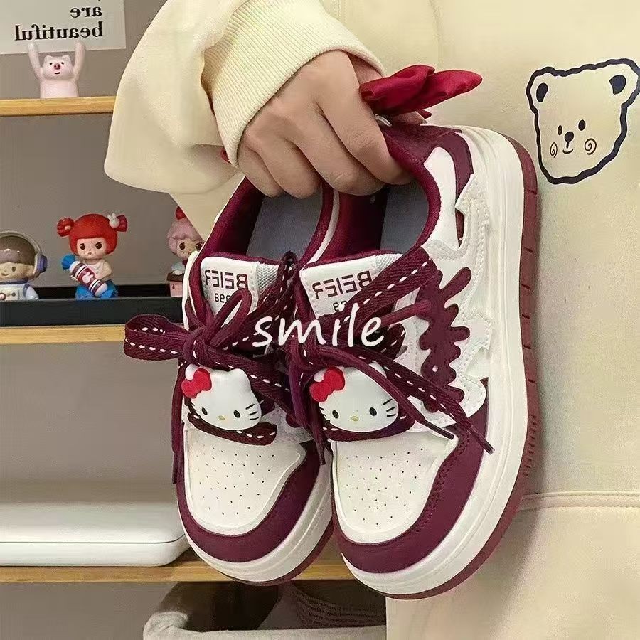 结k猫红底白鞋女2025秋季新款百搭校园高颜值学生板鞋中大童 - 图1