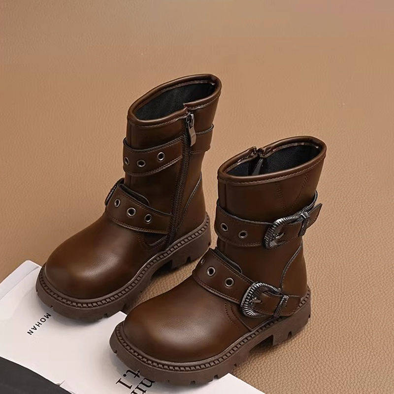 女童中筒靴爆款棕色西部牛仔骑士靴2025秋季英伦风短靴单里马丁靴,淘宝优惠券,粉丝福利购,淘宝优惠卷