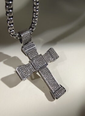 欧美嘻哈项链经典十字架吊坠情侣男女款ins锆石跨境项链