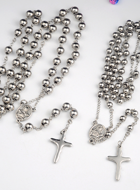 欧美风个性圆珠链十字架项链