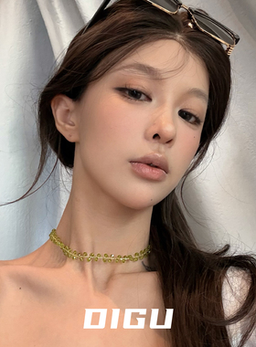 森系手工编织绿色仿水晶串珠项链