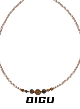 大小仿渐变虎眼石珍珠串珠项链