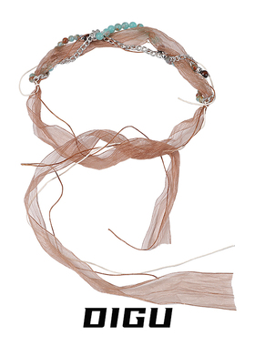 项链发带两用~彩色串珠丝带颈链