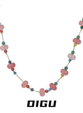 甜美粉色天然石串珠项链清新小众