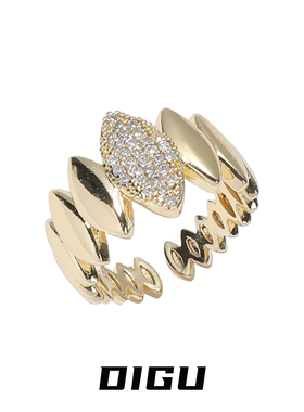 欧美复古金色夸张镶钻椭圆形戒指