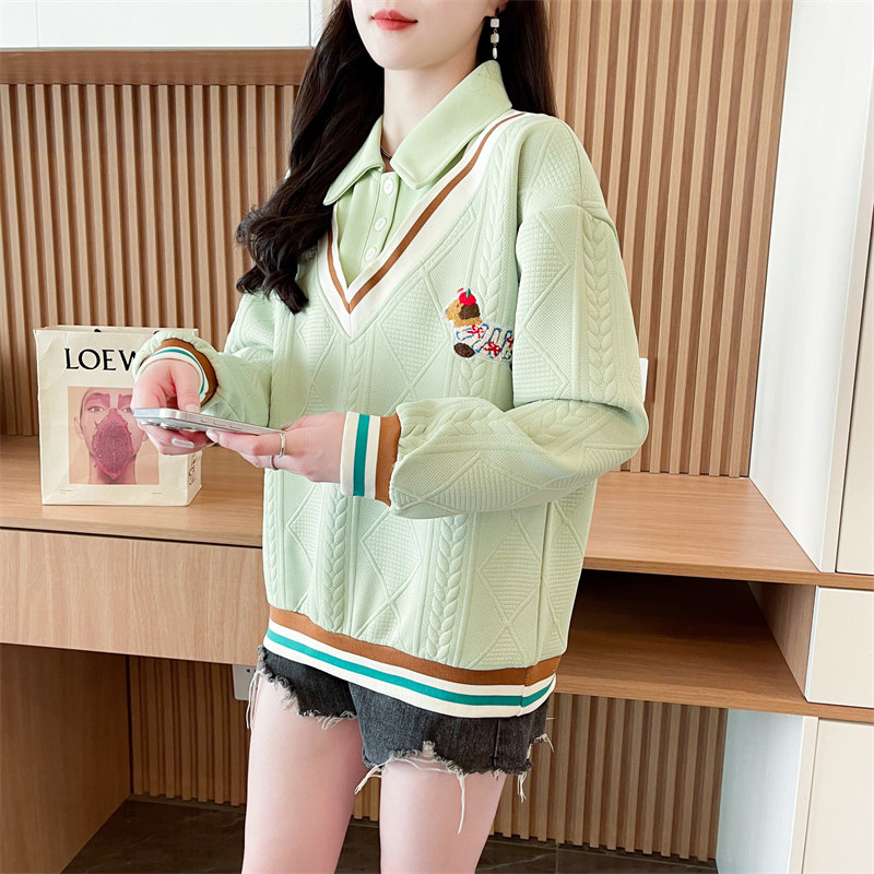 翻领polo衫卫衣女2025新款春秋韩版宽松薄款小个子假两件上衣外套,淘宝优惠券,粉丝福利购,淘宝优惠卷