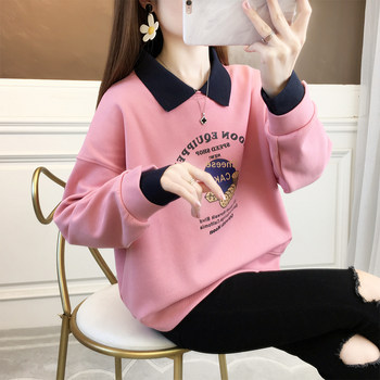 Early spring doll collar sweatshirt for women spring and autumn style loose design niche thin lapel polo shirt top jacket