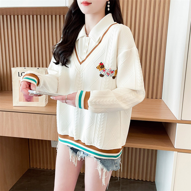 翻领polo衫卫衣女2025新款春秋韩版宽松薄款小个子假两件上衣外套,淘宝优惠券,粉丝福利购,淘宝优惠卷