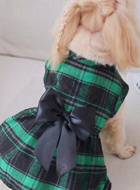 猫狗服饰大格子英伦风双层蝴蝶结连衣裙适合四季穿着狗装宠物狗