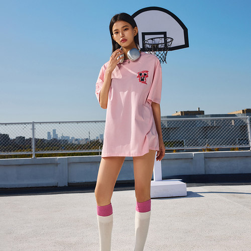 维动夏日短袖男女运动针织篮球美式夏圆领T恤衫纯棉宽松休闲半袖V - 图0