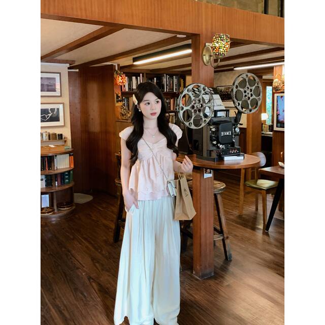 Anli Korean หลวม, lazy ແລະ versatile drapey culottes ແອວສູງ, ແອວ elastic ຄົນອັບເດດ:, trousers ກະເປົ໋າບາດເຈັບ