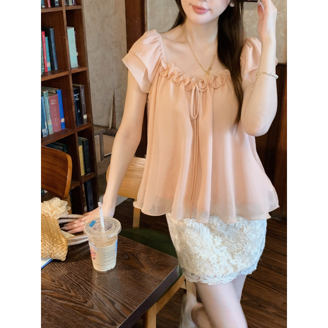 ຊັ້ນເທິງ chiffon hoop ບັນຍາກາດສີສົ້ມ