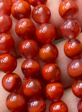 6.4毫米天然南红玛瑙九口火焰纹手串diy玫瑰红多圈手链