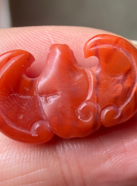 天然川料南红玛瑙福在眼前雕件背云 柿子红蝙蝠雕刻挂饰项坠