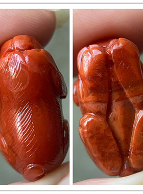 天然川料 柿子红火焰纹 南红玛瑙立体小狗吊坠十二生肖雕刻项坠