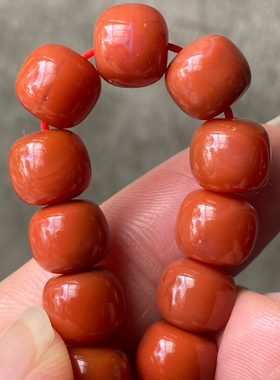 8.5mm左右天然九口南红 玛瑙柿子红手串老型珠单圈女款手链