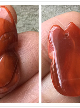 天然川料南红玛冰飘小狐狸海马玉石雕刻挂饰项坠744