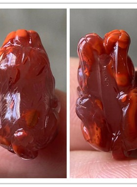 天然川料 柿子红火焰纹 南红玛瑙立体小狗吊坠十二生肖雕刻项坠