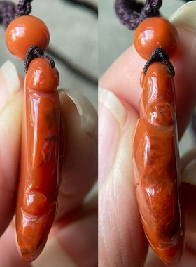 杂裂特价天然川料南红玛瑙柿子红如意吊坠雕件玉石雕刻挂饰项坠