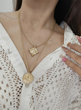 复古巴洛克人像十字架多层项链