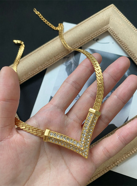 予 311 复古Vintage欧美宫廷风镀真金黄铜素金琉璃水钻项链包邮