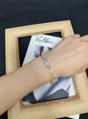 女复古天然彩色水晶石头手链项链