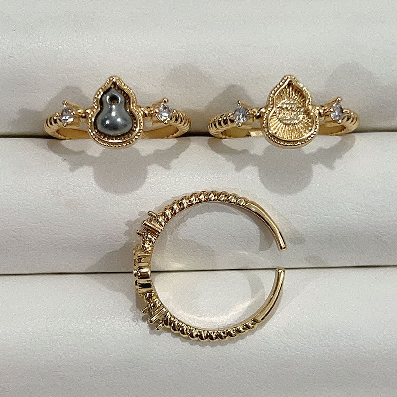 Handmade DIY copper gold-plated ring bottom embryo Song brocade gourd open ring intangible cultural heritage enamel dot emerald conch mother-of-pearl empty holder