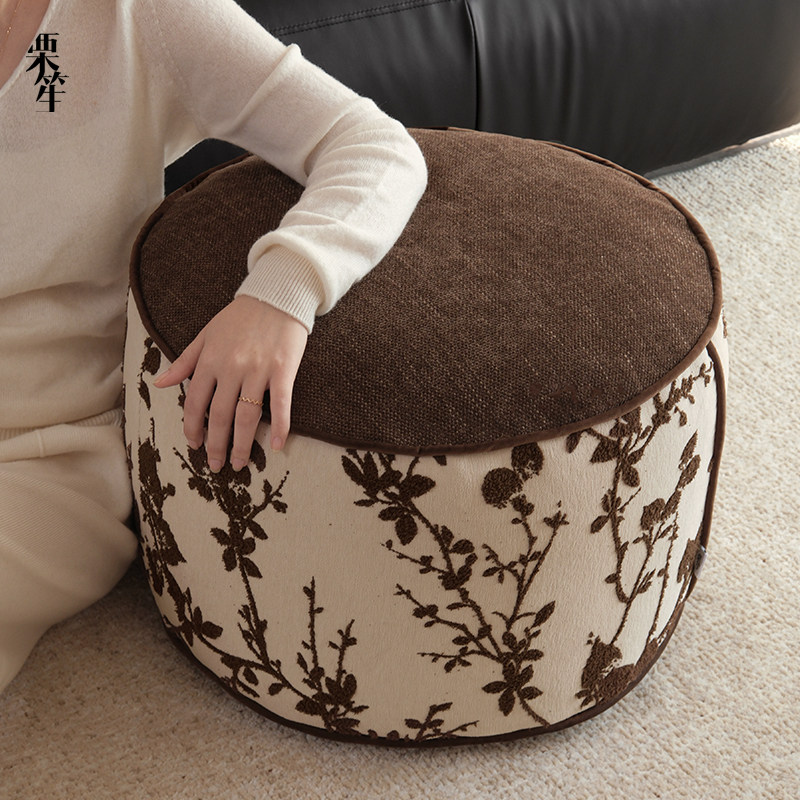 复古新中式美拉德棕色系花枝坐墩客厅沙发坐垫圆墩蒲团耐脏可拆洗,淘宝优惠券,粉丝福利购,淘宝优惠卷