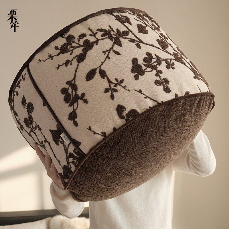复古新中式美拉德棕色系花枝坐墩客厅沙发坐垫圆墩蒲团耐脏可拆洗,淘宝优惠券,粉丝福利购,淘宝优惠卷
