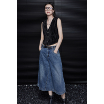 moment blue broadlegged jeans loose straight cylinder 2024 new display slim micro-bragged pants casual retro tide